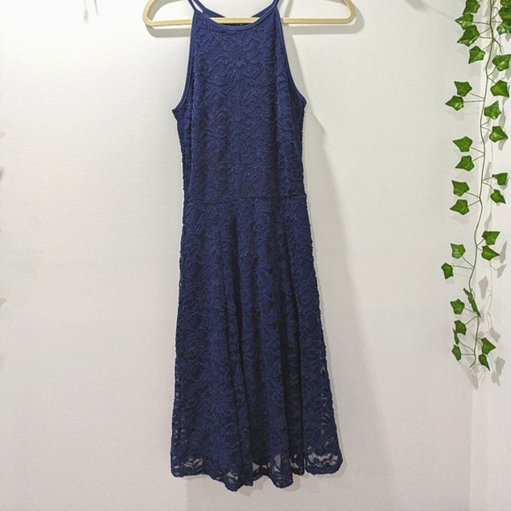 XS Le Chateau Blue Halter Midi Sundress
